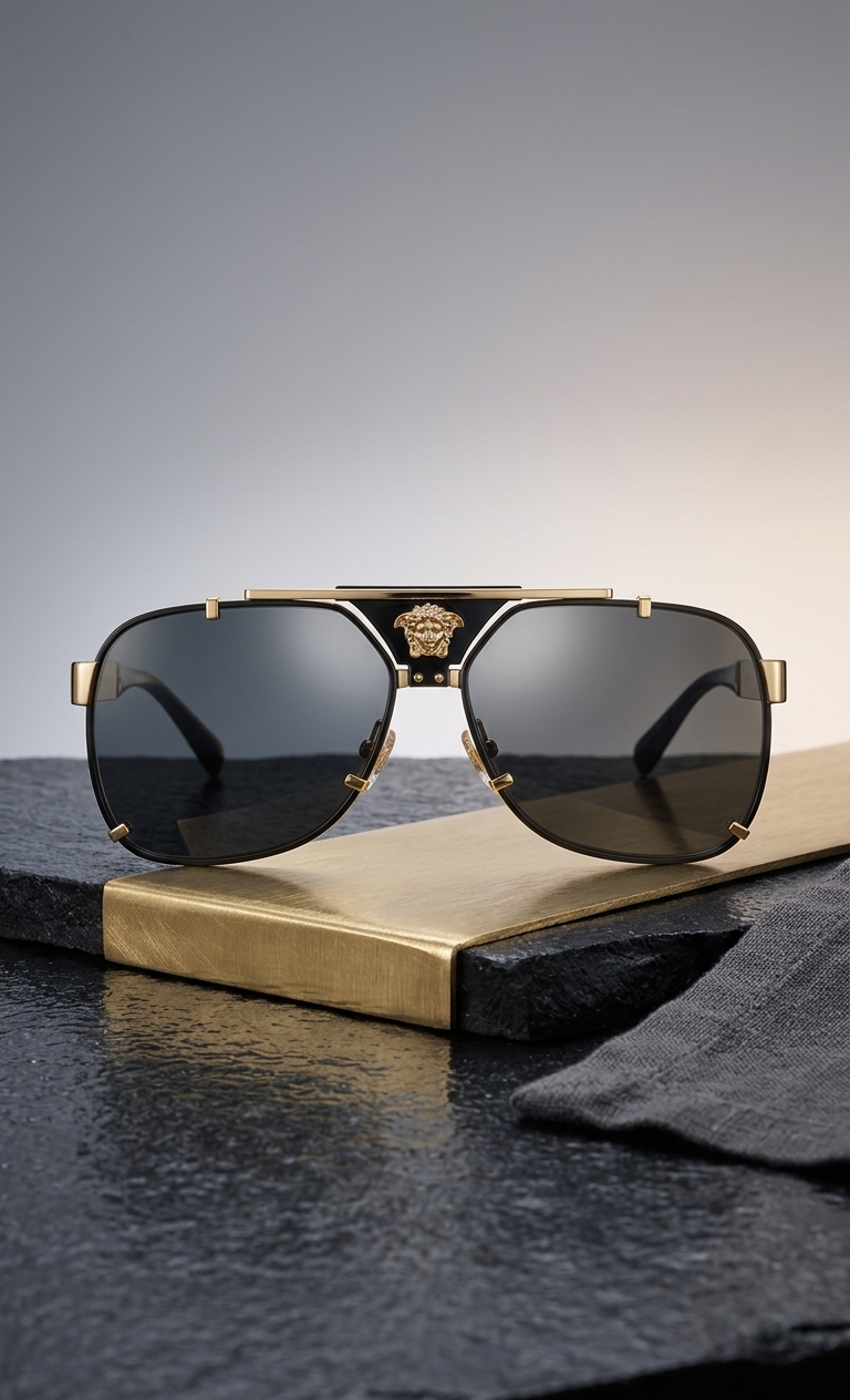 Versace Men's Medusa Studded Pilot Sunglasses