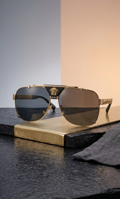 Versace Men's Medusa Studded Pilot Sunglasses