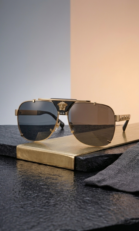 Versace Men's Medusa Studded Pilot Sunglasses