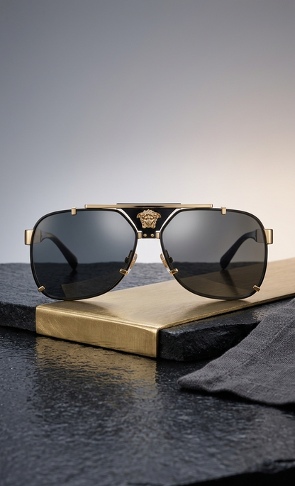 Versace Men's Medusa Studded Pilot Sunglasses