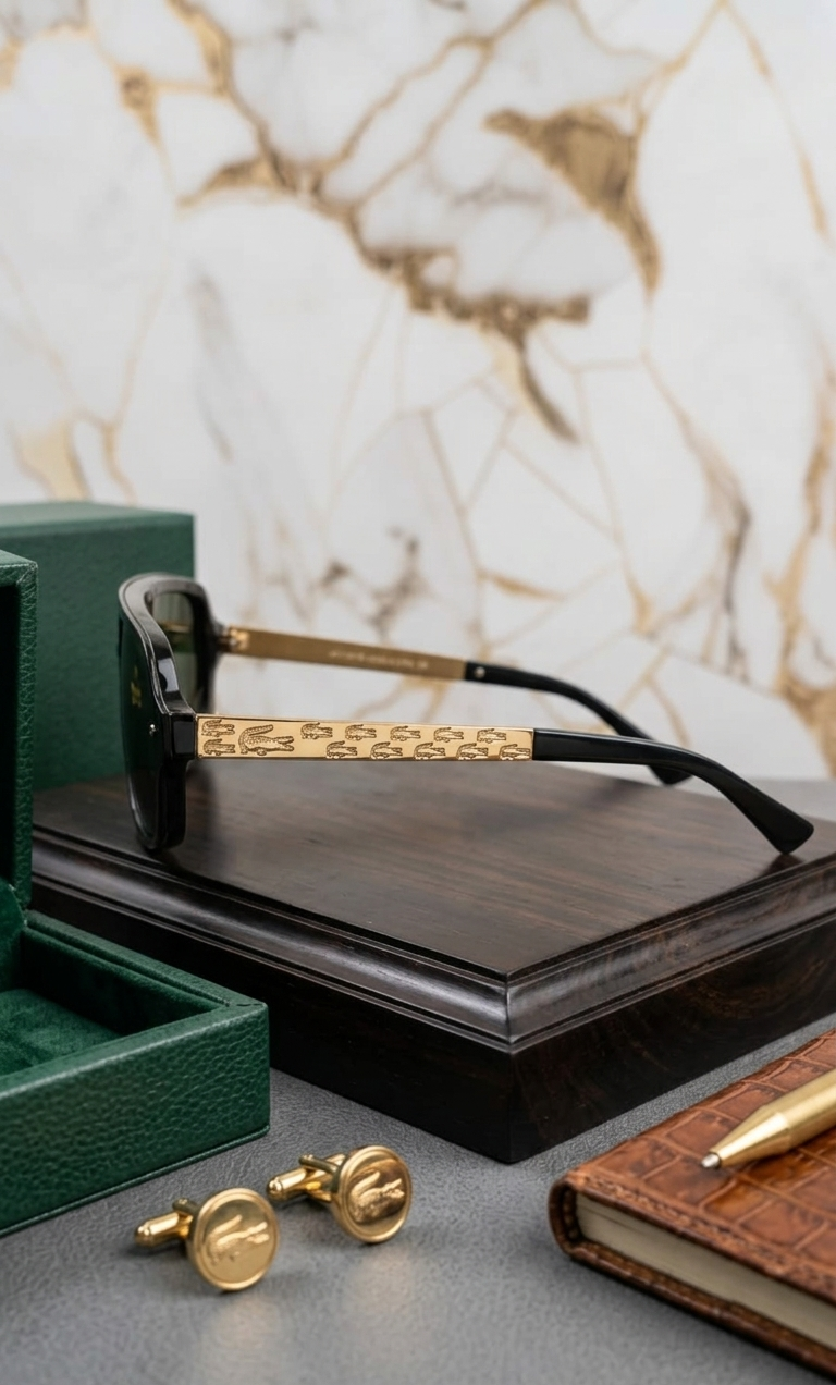 Lacoste L'Monogram Black & Gold Shield Sunglasses